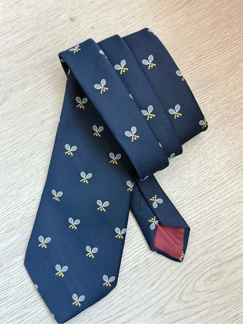 Rooster Collection Men's Navy Tennis Motif Silk Tie